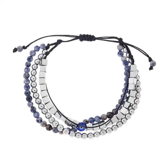 Βραχιόλι Unisex Senza Hematite &amp; Sodalite Stones with Steel