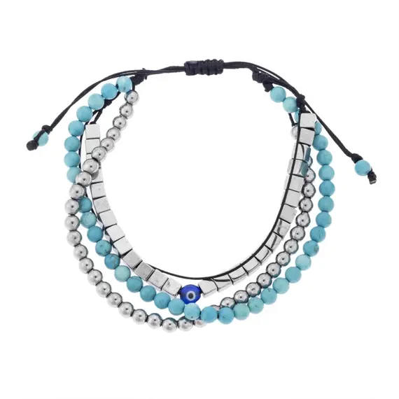 Βραχιόλι Unisex Senza Hematite &amp; Turquoise Stones