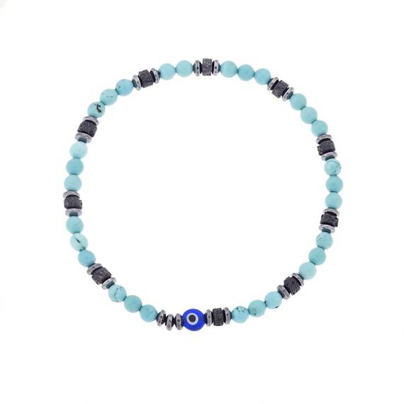 Βραχιόλι Unisex Senza Hematite &amp; Turquoise Stones with Lava