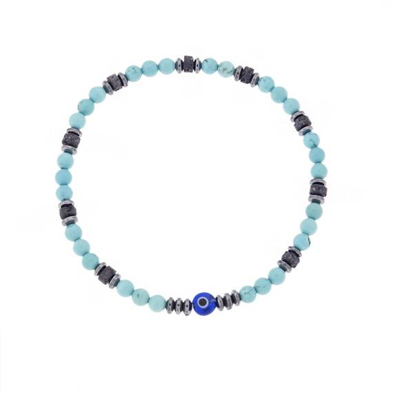 Βραχιόλι Unisex Senza Hematite &amp; Turquoise Stones with Lava