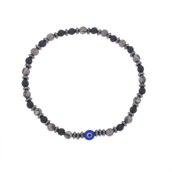 Βραχιόλι Unisex Senza Sandblasted Onyx &amp; Picasso Jasper Stones with Hematite