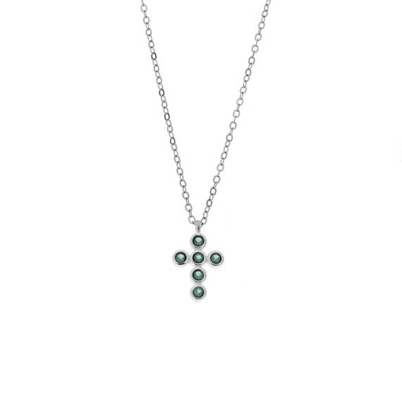 Μενταγιόν Senza Silver 925, σταυρουδάκι με πράσινα ζιργκόν