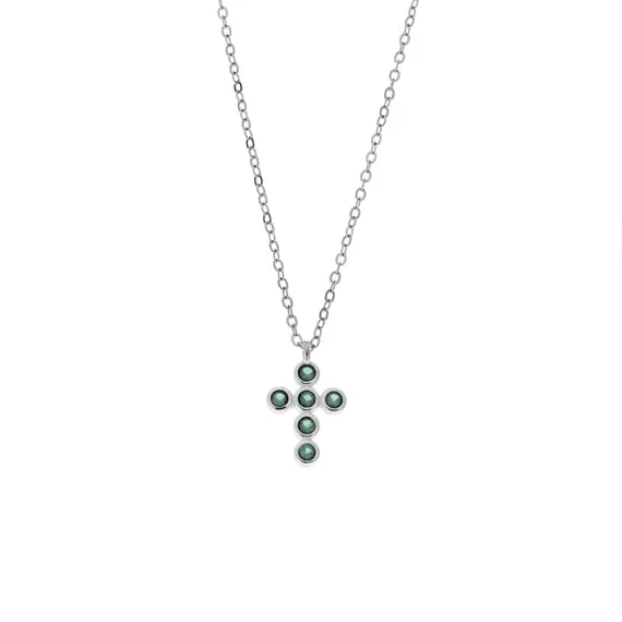 Μενταγιόν Senza Silver 925, σταυρουδάκι με πράσινα ζιργκόν