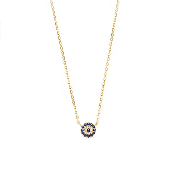 Κολιέ Senza Silver 925 Gold Plated, Στρογγυλό ματάκι με ζιργκόν