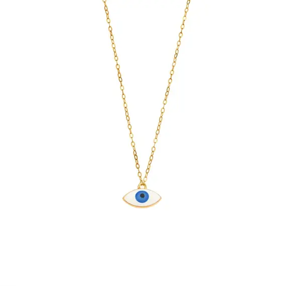 Κολιέ Senza Silver 925 Gold Plated, Ματάκι με λευκό σμάλτο