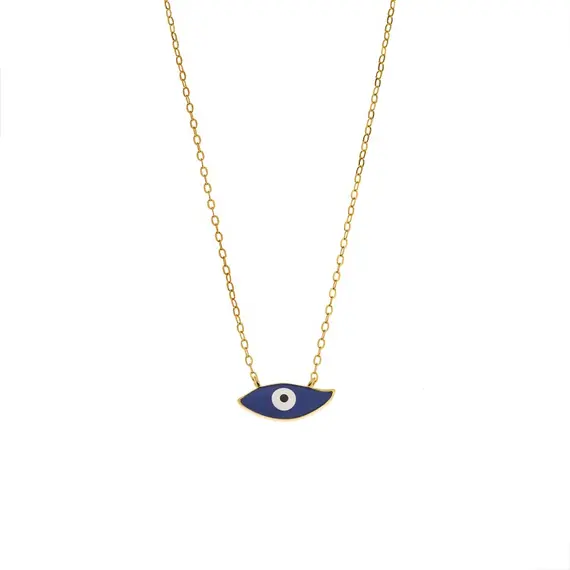 Κολιέ Senza Silver 925 Gold Plated, Ματάκι μπλε με σμάλτο