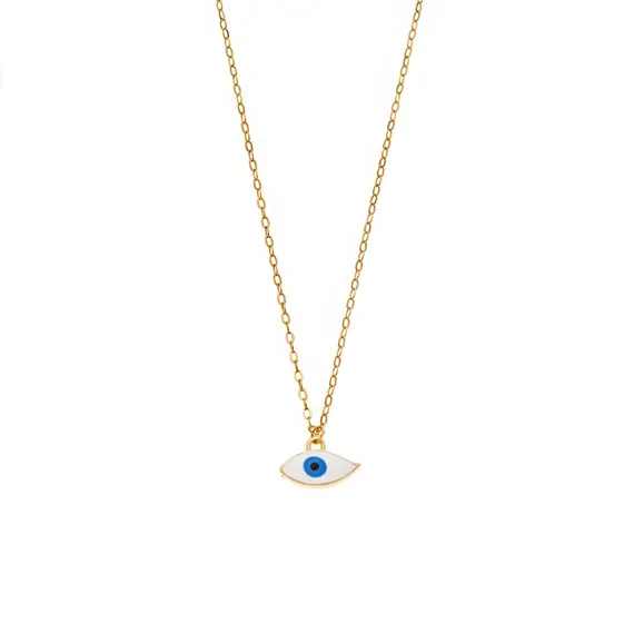 Κολιέ Senza Silver 925 Gold Plated, Ματάκι λευκό &amp; γαλάζιο με σμάλτο