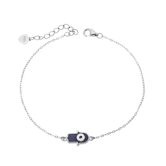 Βραχιόλι Senza Silver 925, Ματάκι μέσα σε χεράκι με σμάλτο