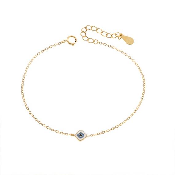 Βραχιόλι Senza Silver 925 Gold Plated, Ματάκι με λευκό και γαλάζιο σμάλτο