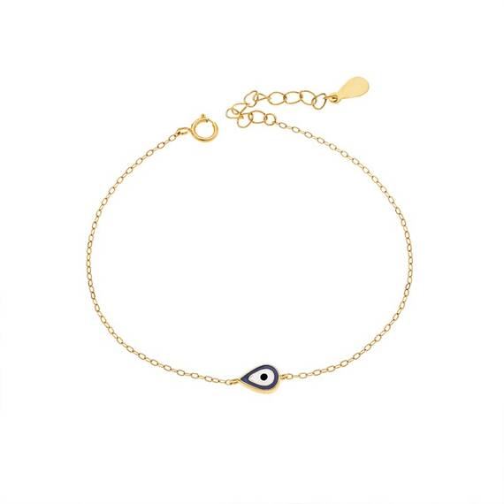Βραχιόλι Senza Silver 925 Gold Plated, Ματάκι σε σχήμα σταγόνας με μπλε σμάλτο