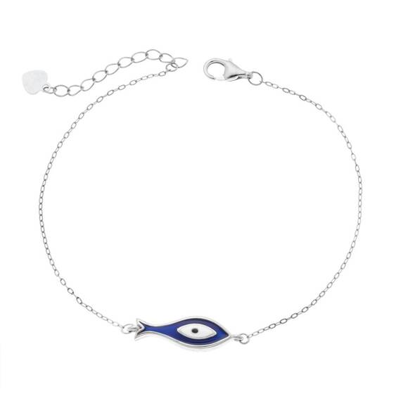 Βραχιόλι Senza Silver 925, Ματάκι σχήμα ψαράκι με σμάλτο