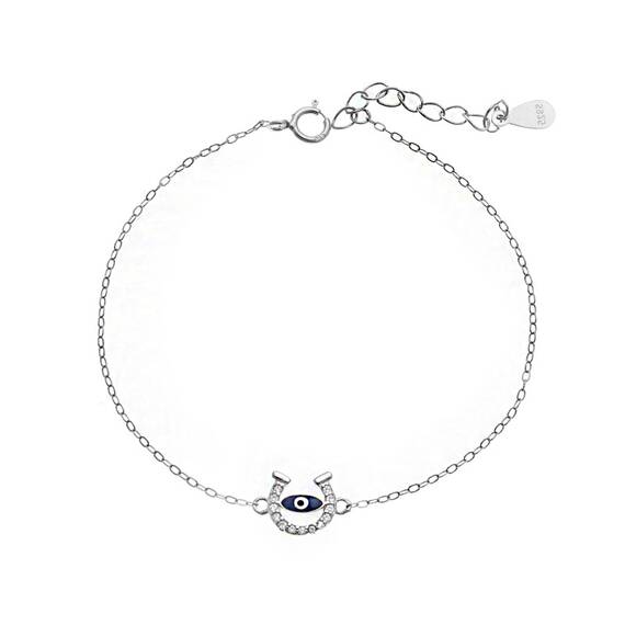 Βραχιόλι Senza Silver 925, Ματάκι με σμάλτο και πέταλο με ζιργκόν