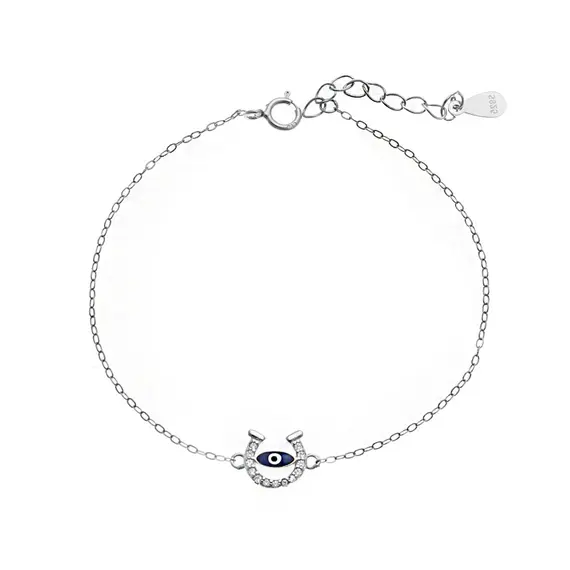 Βραχιόλι Senza Silver 925, Ματάκι με σμάλτο και πέταλο με ζιργκόν