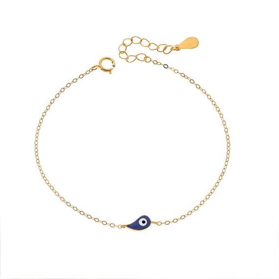 Βραχιόλι Senza Silver 925 Gold Plated, ματάκι με μπλε σμάλτο