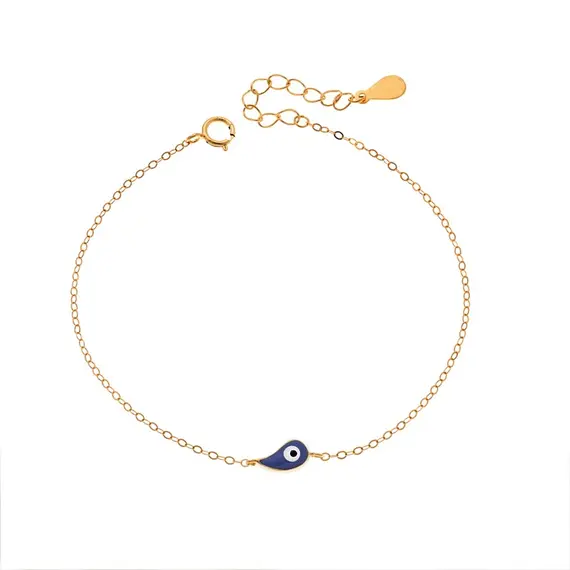 Βραχιόλι Senza Silver 925 Gold Plated, ματάκι με μπλε σμάλτο