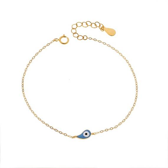 Βραχιόλι Senza Silver 925 Gold Plated, ματάκι με γαλάζιο σμάλτο