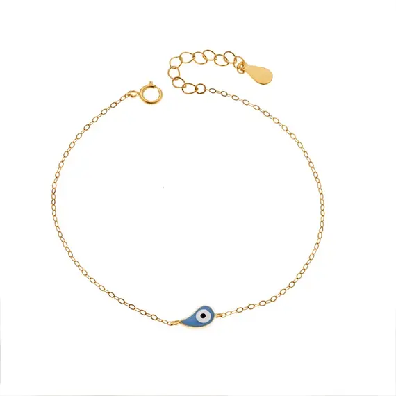 Βραχιόλι Senza Silver 925 Gold Plated, ματάκι με γαλάζιο σμάλτο