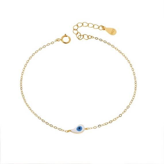 Βραχιόλι Senza Silver 925 Gold Plated, ματάκι με λευκό &amp; γαλάζιο σμάλτο