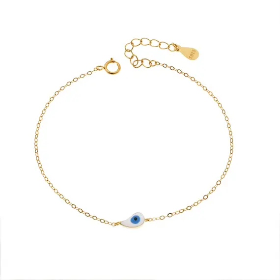 Βραχιόλι Senza Silver 925 Gold Plated, ματάκι με λευκό &amp; γαλάζιο σμάλτο
