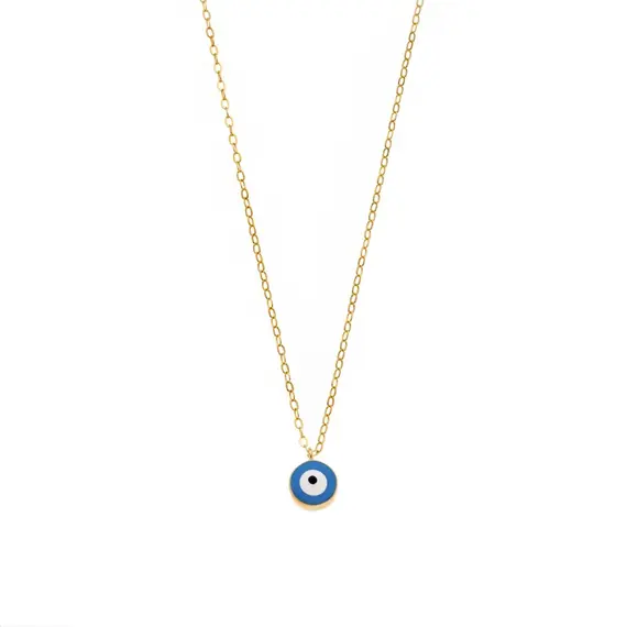 Κολιέ Senza Silver 925 Gold Plated, Ματάκι γαλάζιο με σμάλτο