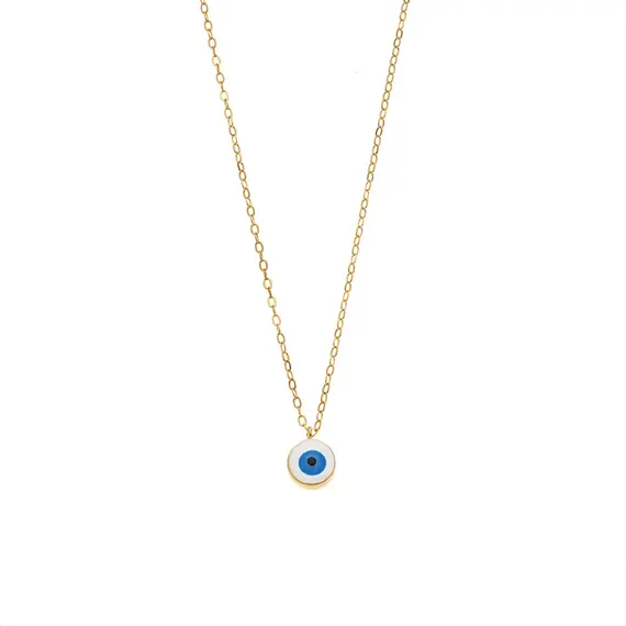 Κολιέ Senza Silver 925 Gold Plated, Ματάκι λευκό με σμάλτο