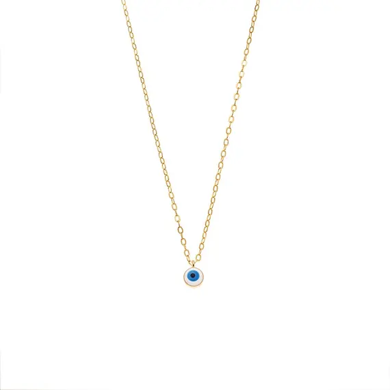 Κολιέ Senza Silver 925 Gold Plated, Ματάκι λευκό με σμάλτο
