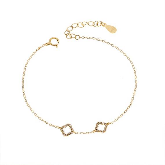 Βραχιόλι Senza Silver 925 Gold Plated, Διπλό σταυρουδάκι με ζιργκόν