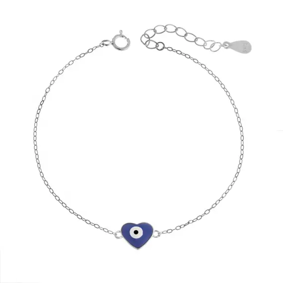 Βραχιόλι Senza Silver 925, καρδιά με μάτι μπλε