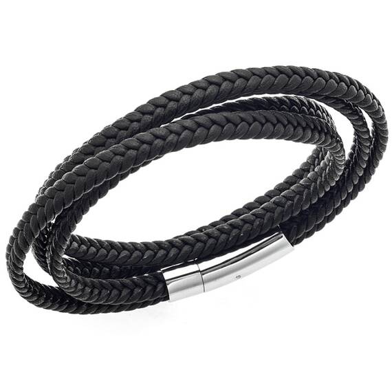 Βραχιόλι Senza Men&#039;s Steel Black Leather Strap