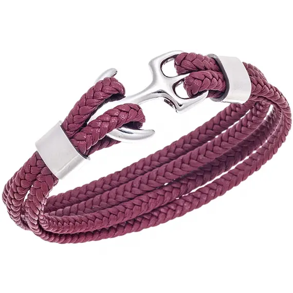 Βραχιόλι Senza Men&#039;s Steel Red Leather Strap
