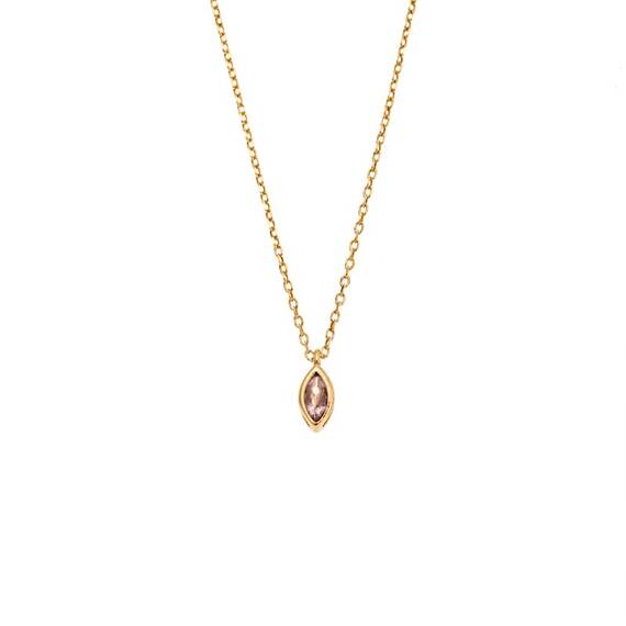 Μενταγιόν Senza Silver 925 Gold Plated, φύλλο με ροζ ζιργκόν