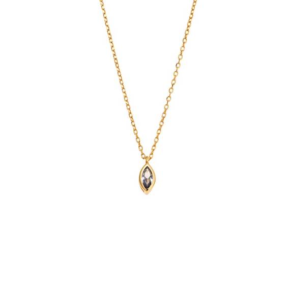 Μενταγιόν Senza Silver 925 Gold Plated, φύλλο με aquamarine ζιργκόν