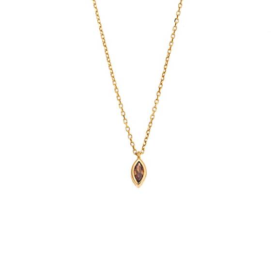 Μενταγιόν Senza Silver 925 Gold Plated, φύλλο με καφέ ζιργκόν