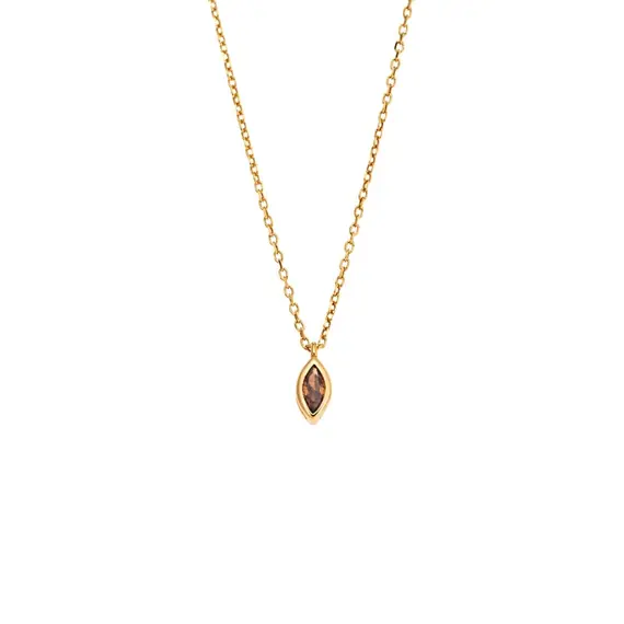 Μενταγιόν Senza Silver 925 Gold Plated, φύλλο με καφέ ζιργκόν