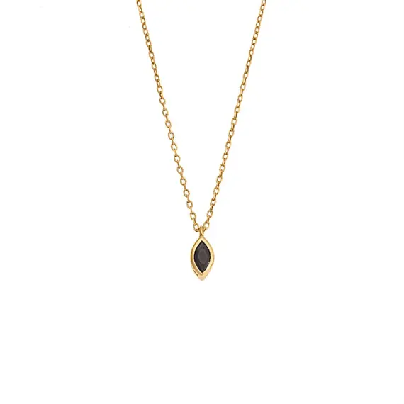 Μενταγιόν Senza Silver 925 Gold Plated, φύλλο με μαύρο ζιργκόν