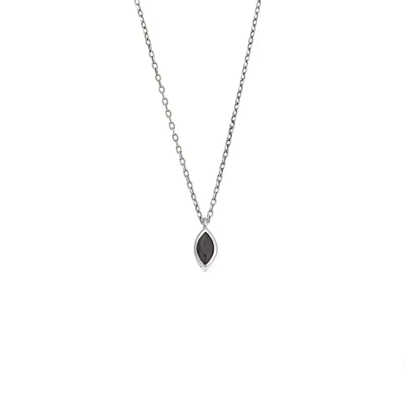 Μενταγιόν Senza Silver 925, φύλλο με μαύρο ζιργκόν