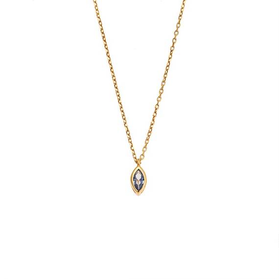 Μενταγιόν Senza Silver 925 Gold Plated, φύλλο με γαλάζιο ζιργκόν