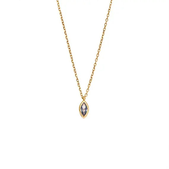 Μενταγιόν Senza Silver 925 Gold Plated, φύλλο με γαλάζιο ζιργκόν