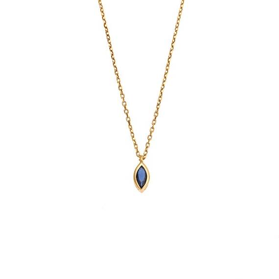 Μενταγιόν Senza Silver 925 Gold Plated, φύλλο με μπλε ζιργκόν