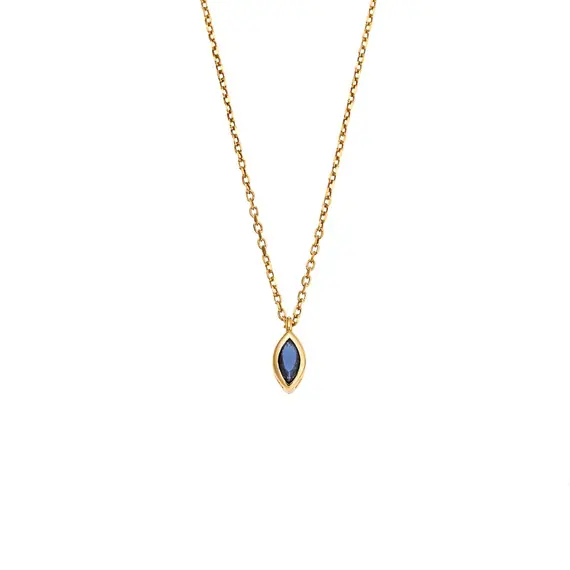 Μενταγιόν Senza Silver 925 Gold Plated, φύλλο με μπλε ζιργκόν