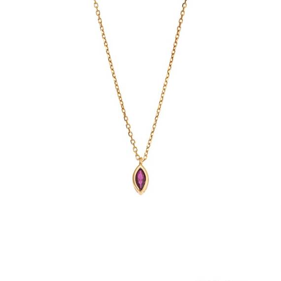 Μενταγιόν Senza Silver 925 Gold Plated, φύλλο με φούξια ζιργκόν