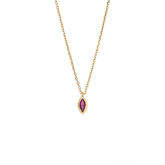 Μενταγιόν Senza Silver 925 Gold Plated, φύλλο με φούξια ζιργκόν