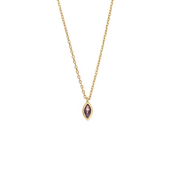 Μενταγιόν Senza Silver 925 Gold Plated, φύλλο με μωβ ζιργκόν