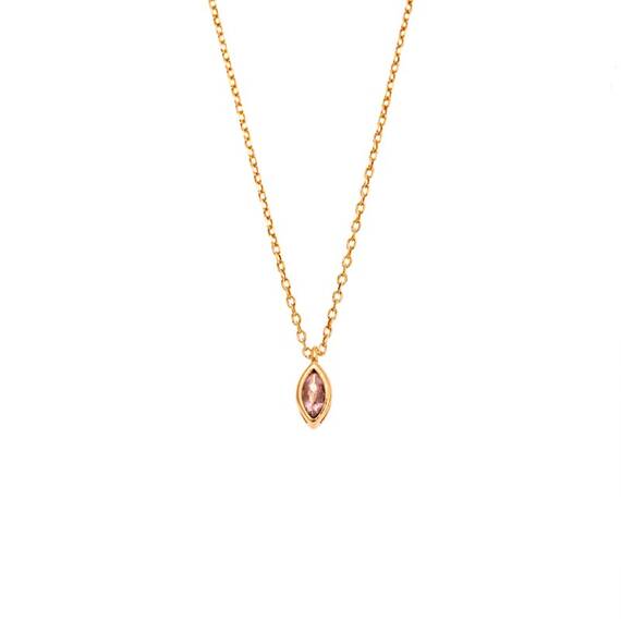 Μενταγιόν Senza Silver 925 Gold Plated, φύλλο με ροζ ζιργκόν