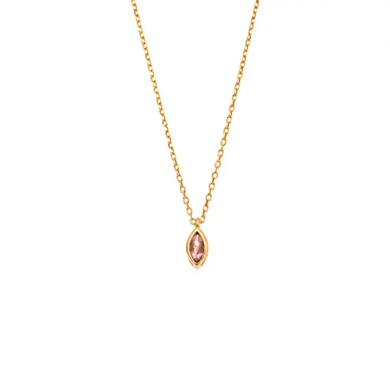 Μενταγιόν Senza Silver 925 Gold Plated, φύλλο με ροζ ζιργκόν