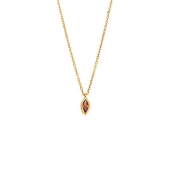 Μενταγιόν Senza Silver 925 Gold Plated, φύλλο με καφέ ζιργκόν