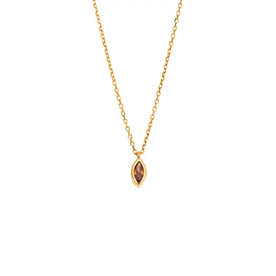 Μενταγιόν Senza Silver 925 Gold Plated, φύλλο με καφέ ζιργκόν