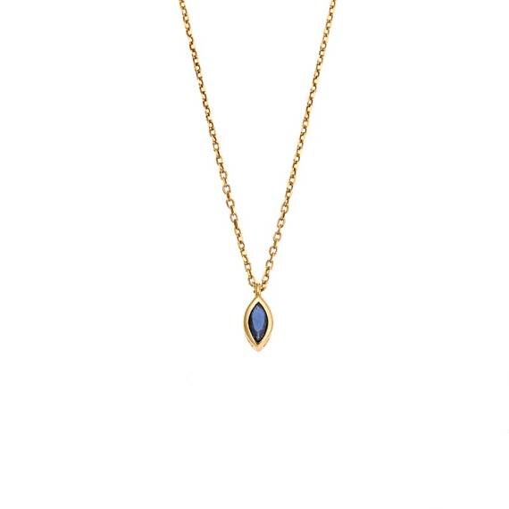 Μενταγιόν Senza Silver 925 Gold Plated, φύλλο με μπλε ζιργκόν