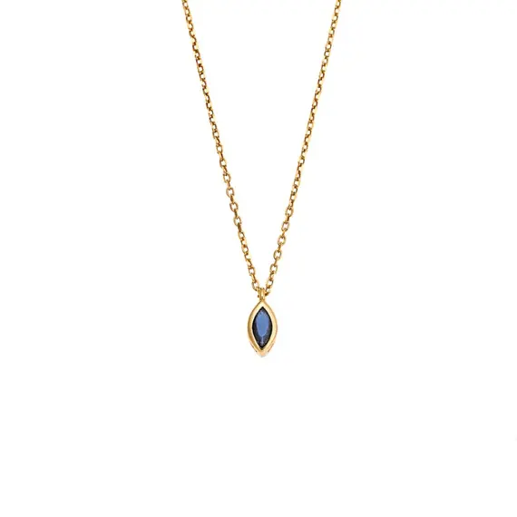 Μενταγιόν Senza Silver 925 Gold Plated, φύλλο με μπλε ζιργκόν