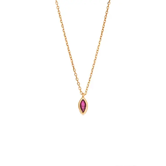 Μενταγιόν Senza Silver 925 Gold Plated, φύλλο με φούξια ζιργκόν